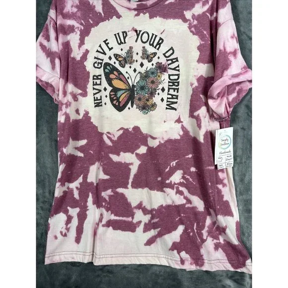 Women’s T-Shirt “Never Give Up On Your Day Dream” Tye Dye Butterflies & Flowers - Picture 5 of 14